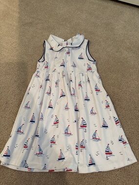 White Sailboat Print Sleeveless Kids Dress